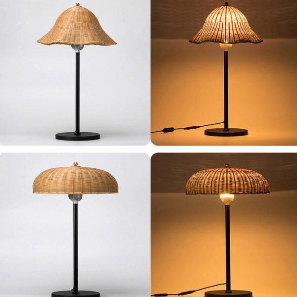Modern Art Deco Iron & Bamboo Round Hat-Shaped LED Table Lamp For Bedroom - Image 13