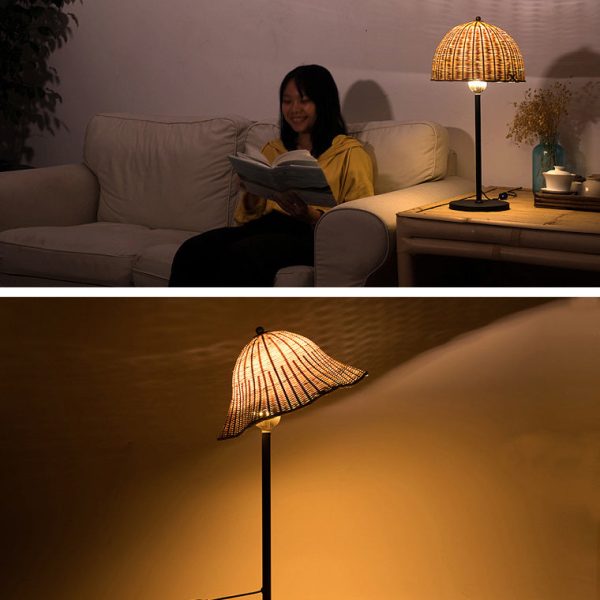 Modern Art Deco Iron & Bamboo Round Hat-Shaped LED Table Lamp For Bedroom - Image 14
