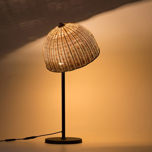 Modern Art Deco Iron & Bamboo Round Hat-Shaped LED Table Lamp For Bedroom - Image 3