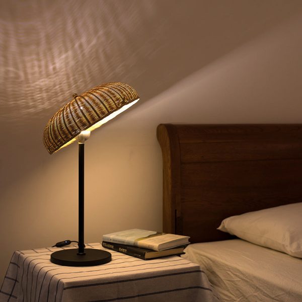 Modern Art Deco Iron & Bamboo Round Hat-Shaped LED Table Lamp For Bedroom - Image 15
