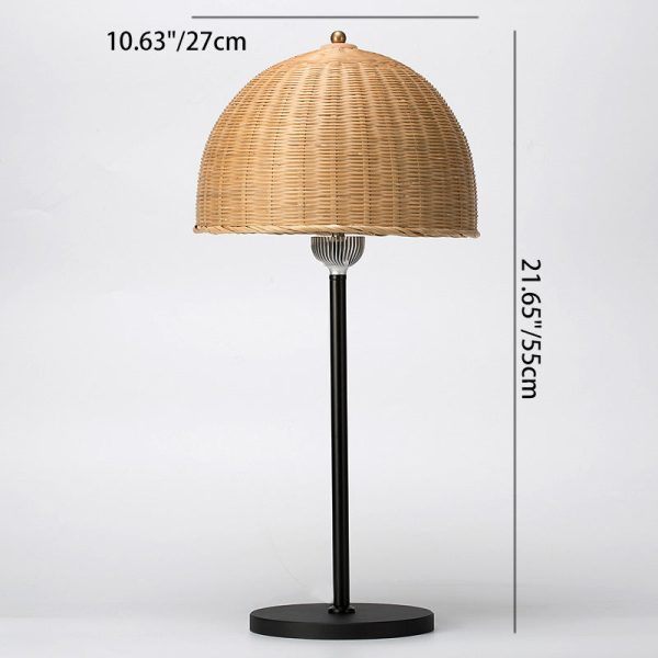 Modern Art Deco Iron & Bamboo Round Hat-Shaped LED Table Lamp For Bedroom - Image 5