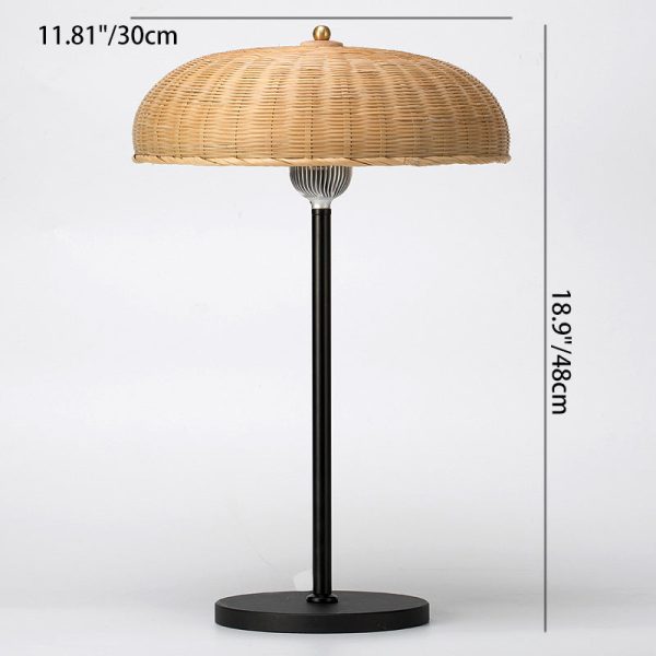 Modern Art Deco Iron & Bamboo Round Hat-Shaped LED Table Lamp For Bedroom - Image 7