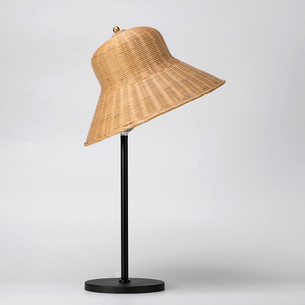 Modern Art Deco Iron & Bamboo Round Hat-Shaped LED Table Lamp For Bedroom - Image 16