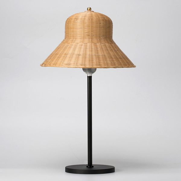Modern Art Deco Iron & Bamboo Round Hat-Shaped LED Table Lamp For Bedroom - Image 17