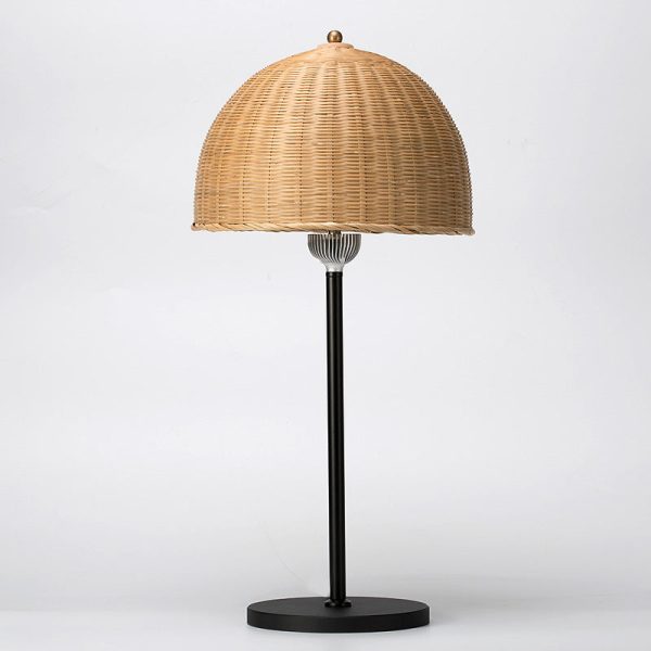 Modern Art Deco Iron & Bamboo Round Hat-Shaped LED Table Lamp For Bedroom - Image 18
