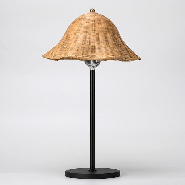 Modern Art Deco Iron & Bamboo Round Hat-Shaped LED Table Lamp For Bedroom - Image 19