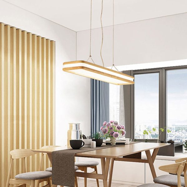 Traditional Japanese Wood Acrylic Rectangular LED Island Light Chandelier For Dining Room - Image 9