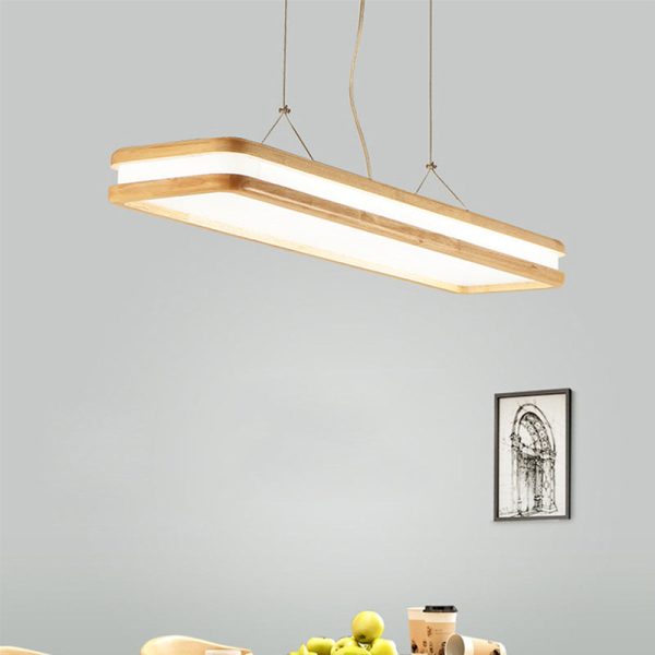 Traditional Japanese Wood Acrylic Rectangular LED Island Light Chandelier For Dining Room - Image 2