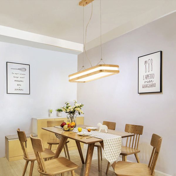 Traditional Japanese Wood Acrylic Rectangular LED Island Light Chandelier For Dining Room - Image 3