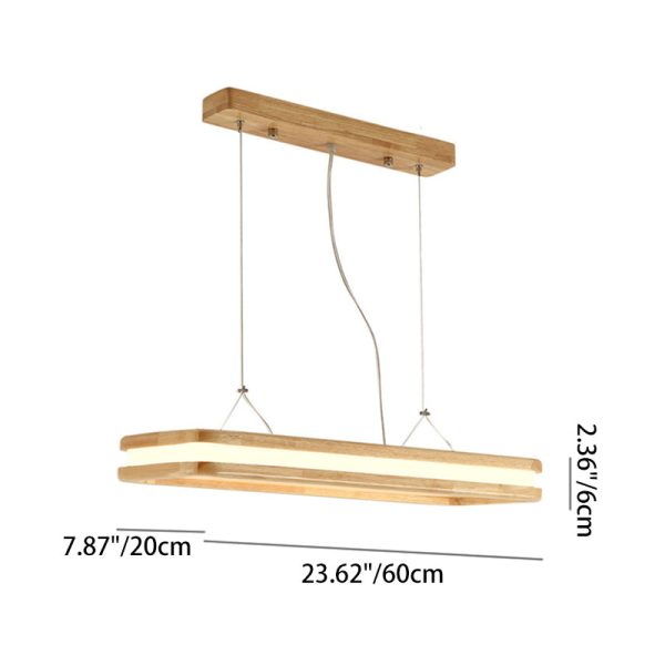 Traditional Japanese Wood Acrylic Rectangular LED Island Light Chandelier For Dining Room - Image 4