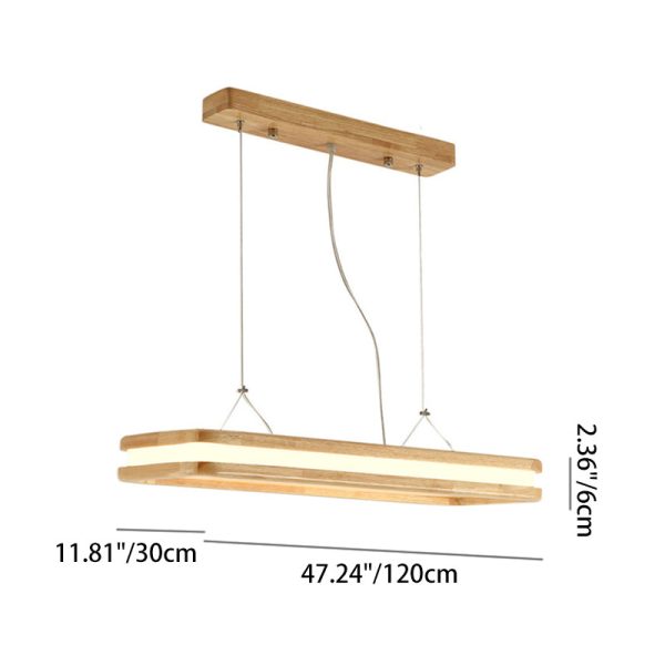 Traditional Japanese Wood Acrylic Rectangular LED Island Light Chandelier For Dining Room - Image 6