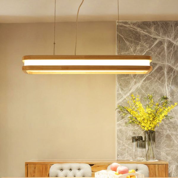 Traditional Japanese Wood Acrylic Rectangular LED Island Light Chandelier For Dining Room - Image 11
