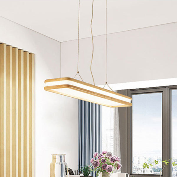 Traditional Japanese Wood Acrylic Rectangular LED Island Light Chandelier For Dining Room