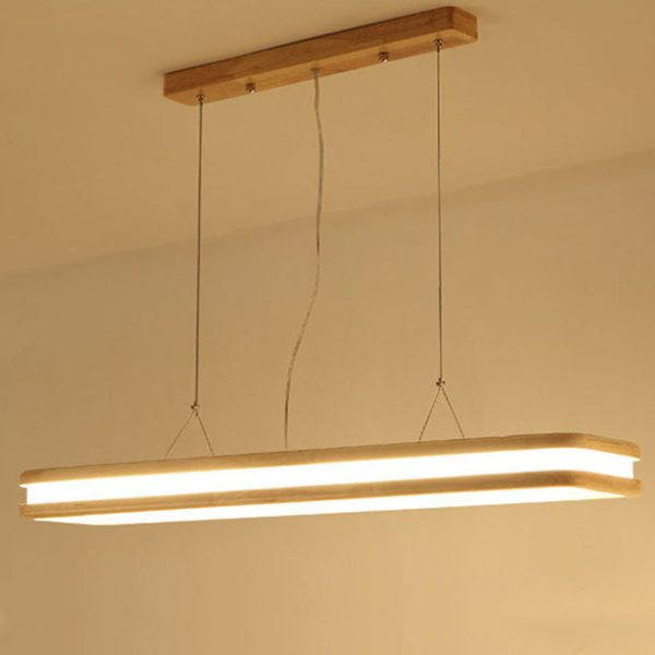 Traditional Japanese Wood Acrylic Rectangular LED Island Light Chandelier For Dining Room - Image 13