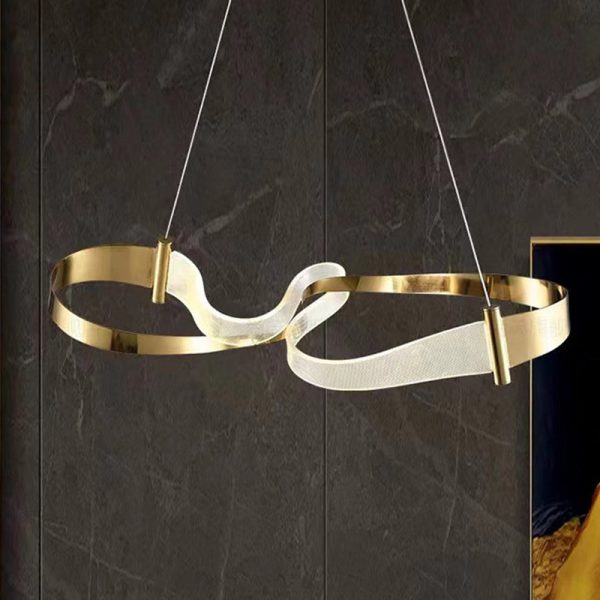 Contemporary Luxury Iron & Acrylic Irregular Wave Ring LED Island Light Chandelier For Dining Room - Image 3