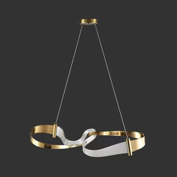 Contemporary Luxury Iron & Acrylic Irregular Wave Ring LED Island Light Chandelier For Dining Room - Image 8