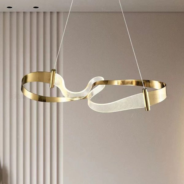 Contemporary Luxury Iron & Acrylic Irregular Wave Ring LED Island Light Chandelier For Dining Room - Image 2