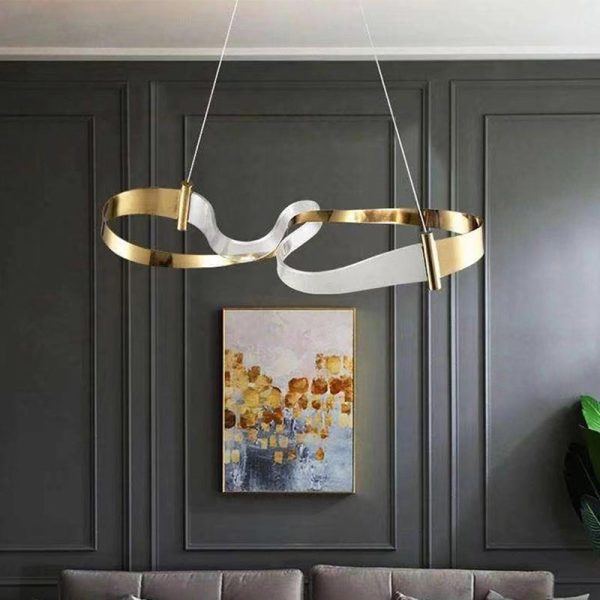Contemporary Luxury Iron & Acrylic Irregular Wave Ring LED Island Light Chandelier For Dining Room - Image 11