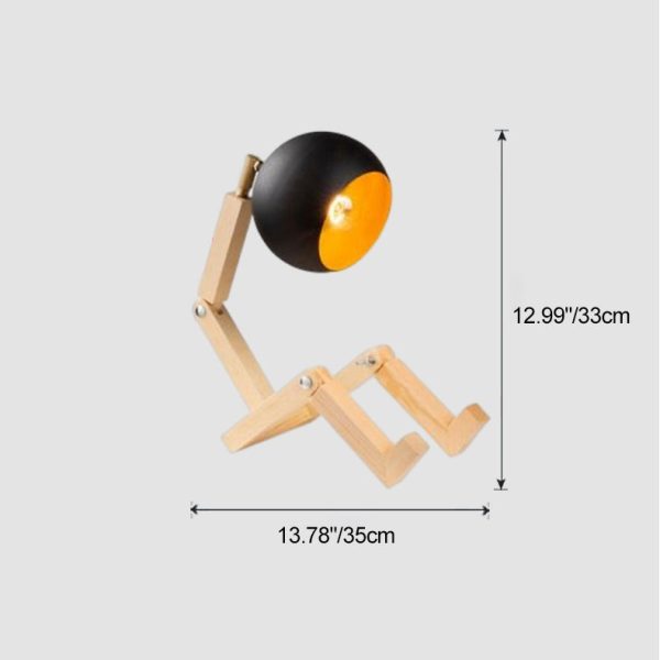 Contemporary Nordic Wood & Iron Wooden Man Round 1-Light Table Lamp For Bedroom - Image 4