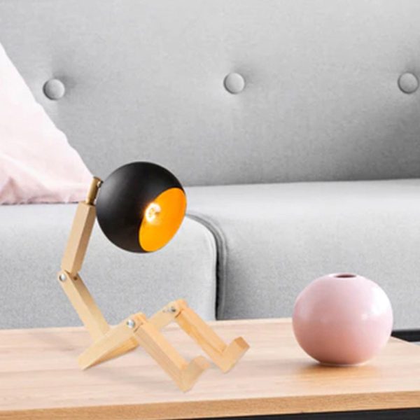 Contemporary Nordic Wood & Iron Wooden Man Round 1-Light Table Lamp For Bedroom - Image 8