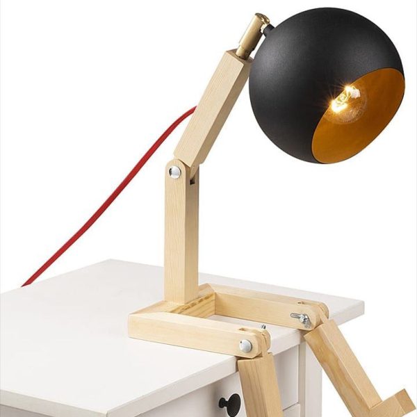 Contemporary Nordic Wood & Iron Wooden Man Round 1-Light Table Lamp For Bedroom - Image 7