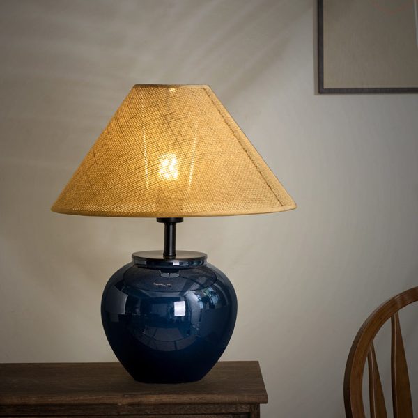 Contemporary Nordic Ceramic And Fabric Jar-Shaped 1-Light Table Lamp For Bedroom