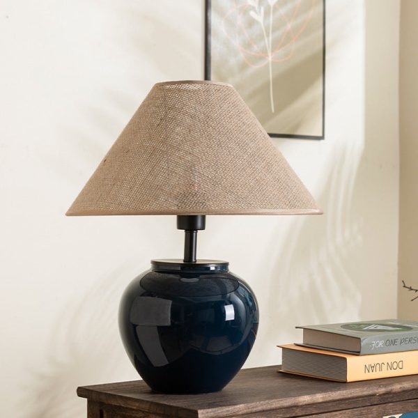 Contemporary Nordic Ceramic And Fabric Jar-Shaped 1-Light Table Lamp For Bedroom - Image 3