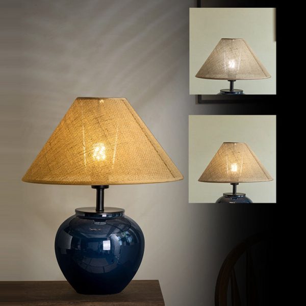 Contemporary Nordic Ceramic And Fabric Jar-Shaped 1-Light Table Lamp For Bedroom - Image 8