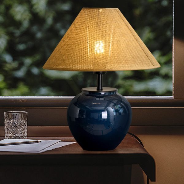 Contemporary Nordic Ceramic And Fabric Jar-Shaped 1-Light Table Lamp For Bedroom - Image 10