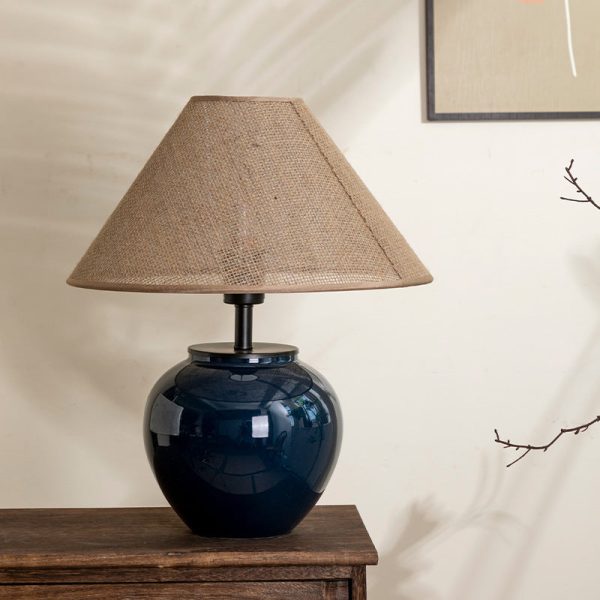 Contemporary Nordic Ceramic And Fabric Jar-Shaped 1-Light Table Lamp For Bedroom - Image 2