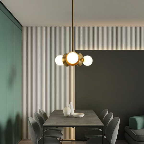 Contemporary Nordic Brass & Glass Round 3-Light Chandelier For Bedroom, Living Room, And Dining Room