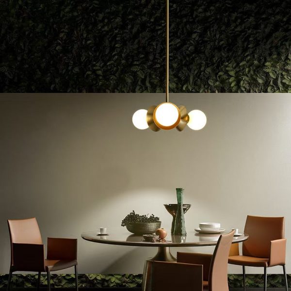 Contemporary Nordic Brass & Glass Round 3-Light Chandelier For Bedroom, Living Room, And Dining Room - Image 3