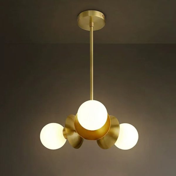 Contemporary Nordic Brass & Glass Round 3-Light Chandelier For Bedroom, Living Room, And Dining Room - Image 9
