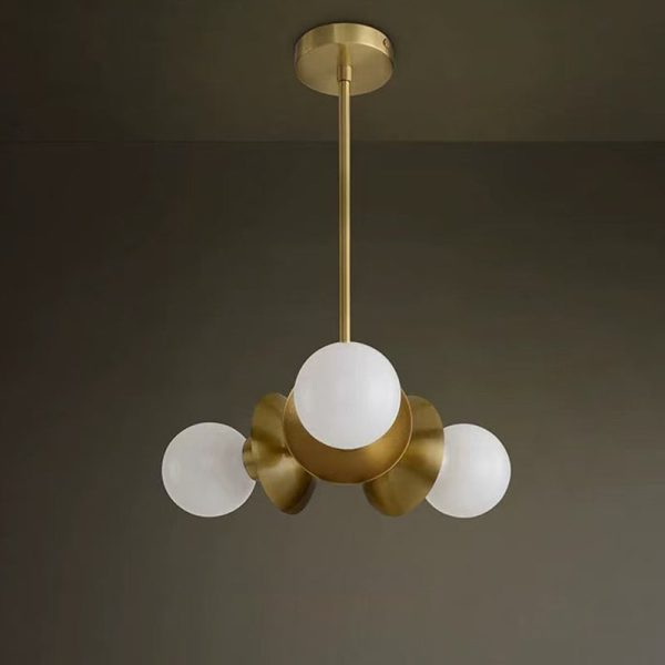 Contemporary Nordic Brass & Glass Round 3-Light Chandelier For Bedroom, Living Room, And Dining Room - Image 8