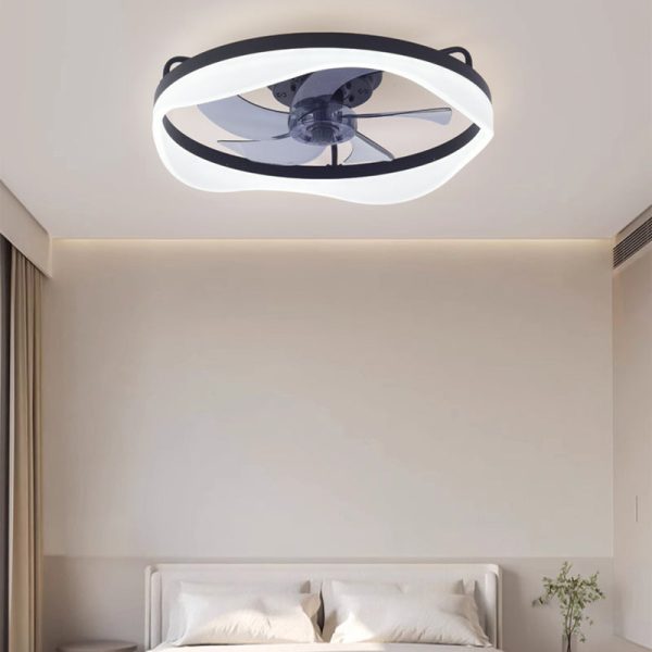 Modern Minimalist Iron & Aluminum Round LED Flush Mount Ceiling Fan Light For Bedroom And Living Room