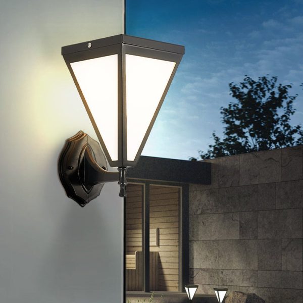 Modern Minimalist Galvanized Iron & Acrylic Trapezoid Solar LED Wall Sconce Lamp For Outdoor Courtyard - Image 13