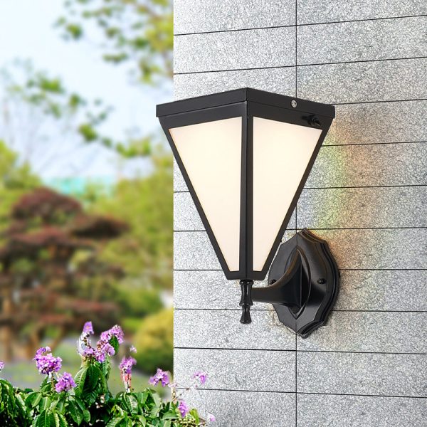 Modern Minimalist Galvanized Iron & Acrylic Trapezoid Solar LED Wall Sconce Lamp For Outdoor Courtyard - Image 16