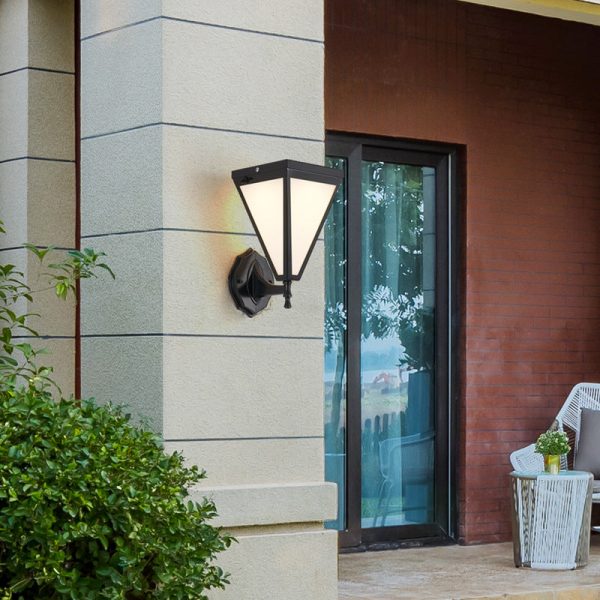 Modern Minimalist Galvanized Iron & Acrylic Trapezoid Solar LED Wall Sconce Lamp For Outdoor Courtyard - Image 15