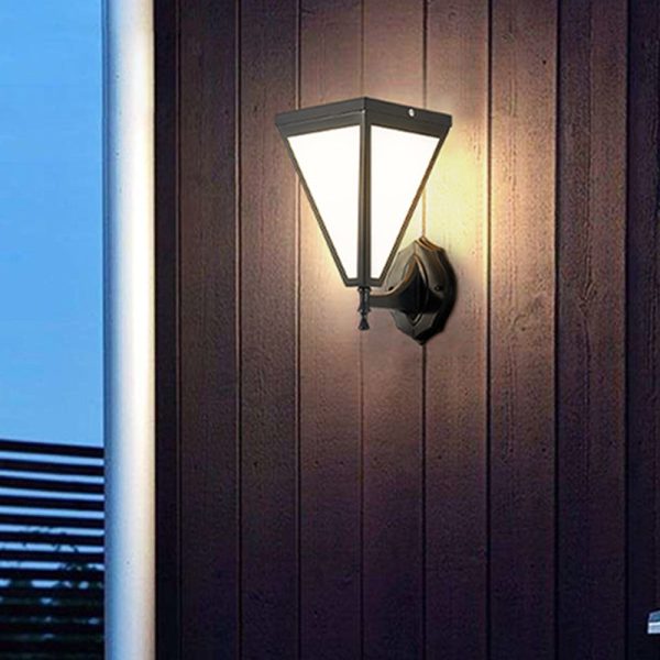 Modern Minimalist Galvanized Iron & Acrylic Trapezoid Solar LED Wall Sconce Lamp For Outdoor Courtyard - Image 10