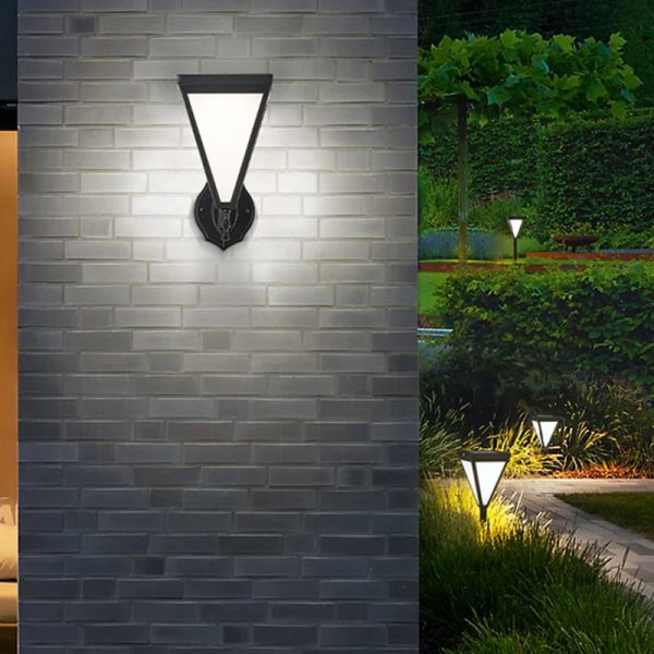 Modern Minimalist Galvanized Iron & Acrylic Trapezoid Solar LED Wall Sconce Lamp For Outdoor Courtyard - Image 3