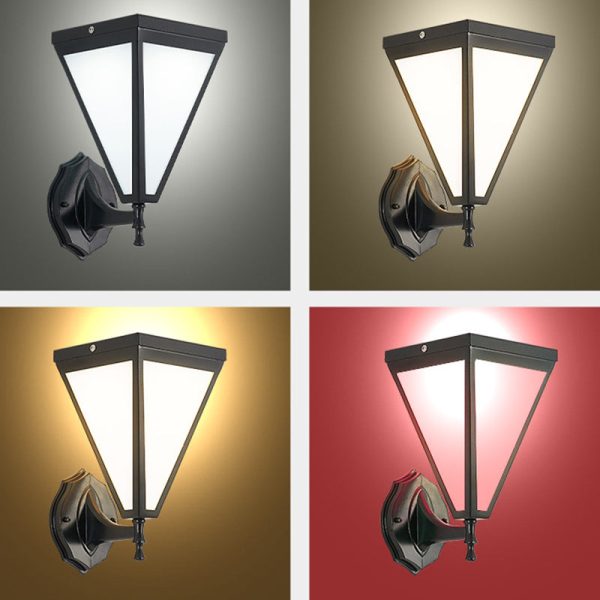 Modern Minimalist Galvanized Iron & Acrylic Trapezoid Solar LED Wall Sconce Lamp For Outdoor Courtyard - Image 9