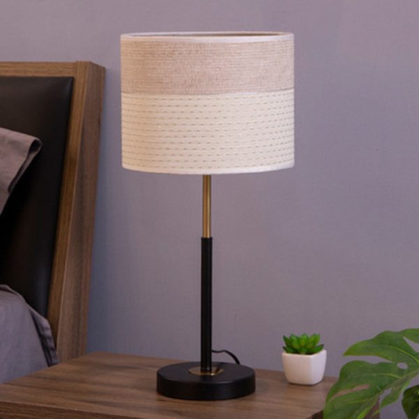 Contemporary Nordic Fabric And Iron Cylindrical 1-Light Table Lamp For Bedroom And Living Room - Image 2