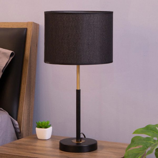 Contemporary Nordic Fabric And Iron Cylindrical 1-Light Table Lamp For Bedroom And Living Room - Image 7