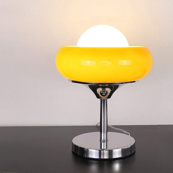 Contemporary Creative Metal & Glass Egg Tart-Shape Round 1-Light Table Lamp For Bedroom & Living Room - Image 10