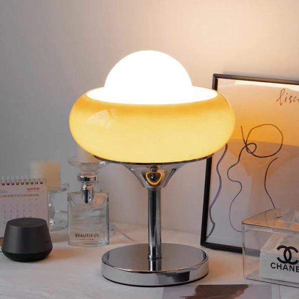 Contemporary Creative Metal & Glass Egg Tart-Shape Round 1-Light Table Lamp For Bedroom & Living Room - Image 3