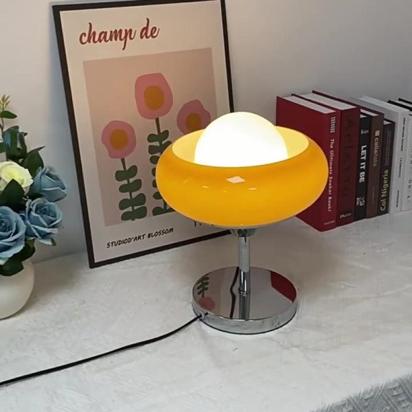 Contemporary Creative Metal & Glass Egg Tart-Shape Round 1-Light Table Lamp For Bedroom & Living Room - Image 12