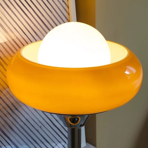 Contemporary Creative Metal & Glass Egg Tart-Shape Round 1-Light Table Lamp For Bedroom & Living Room - Image 5