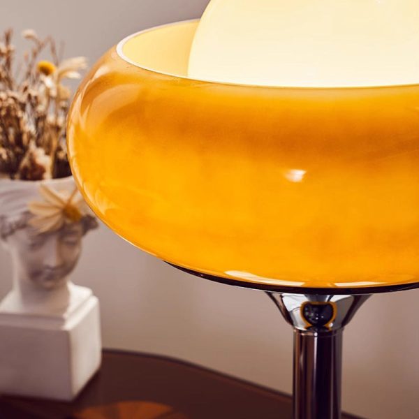 Contemporary Creative Metal & Glass Egg Tart-Shape Round 1-Light Table Lamp For Bedroom & Living Room - Image 7
