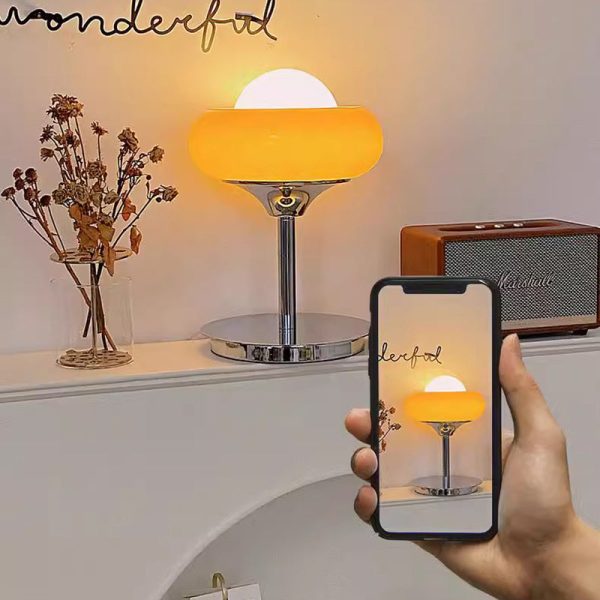 Contemporary Creative Metal & Glass Egg Tart-Shape Round 1-Light Table Lamp For Bedroom & Living Room - Image 11