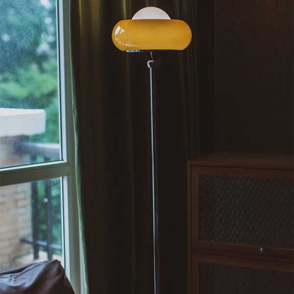 Contemporary Creative Metal & Glass Egg Tart-Shape 1-Light Standing Floor Lamp For Bedroom & Living Room - Image 3